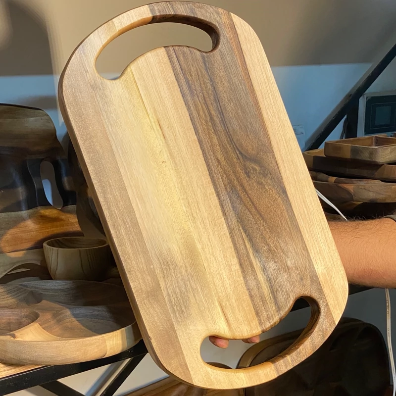 Handmade Oval Walnut Wood Serving Tray – Brown Hostess Tray with Handle