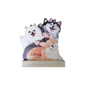 1405 Desk Calendar Dog Design – Glossy Monthly Calendar with Wooden Stand and Gift Box