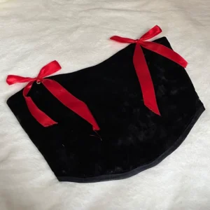 Black Women’s Crop Corset – Red Bow Accent, Simple Design, Velvet Fabric with Lining, Adjustable Back Tie