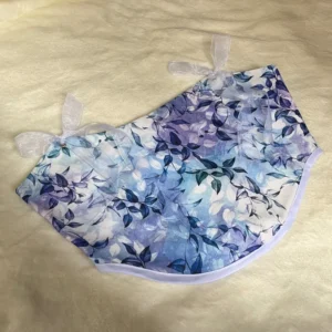 Blue Women’s Crop Corset – Leaf Pattern Design with Decorative Bow and Adjustable Back Tie