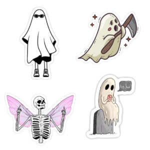 Ghost-Themed Laptop & Mobile Stickers – Pack of 4 Pieces