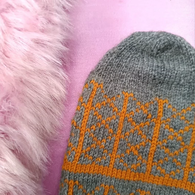 Hand-Knitted Gray and Yellow Wool Socks for Women – Warm, Durable, Hand-Knitted with Authentic Traditional Patterns for Winter