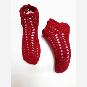 Hand-Knitted Women’s Red Knit Socks – Cozy, Warm, Comfortable Indoor Wear for Home