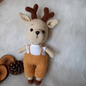 Handmade Knitted Deer Amigurumi – Cream Soft Plush Toy