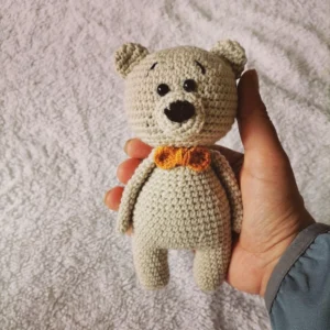 Handmade Knitted Teddy Bear Amigurumi – Cream Crochet Plush