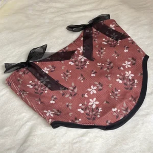 Orange Women’s Crop Corset – Blossom Print with Decorative Bow, Corduroy Velvet Fabric with Lining, Adjustable Back Tie