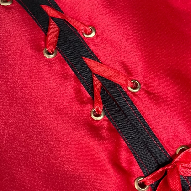 Red Women’s Satin Crop Corset – Black Bow Accent, Simple Elegant Design with Lining, Adjustable Back Tie