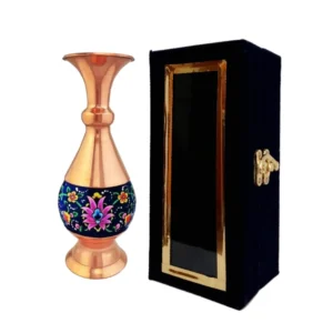 Artisan Persian Copper Vase, Adorned with Traditional Hand-Painted Floral Motifs and a Polished Finish, Complete with a Wooden Gift Box