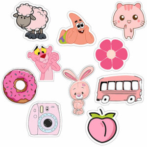 Decorative Mobile & Tablet Sticker – Pink Cartoon Characters (Patrick, Pink Panther), Pack of 10 Pieces