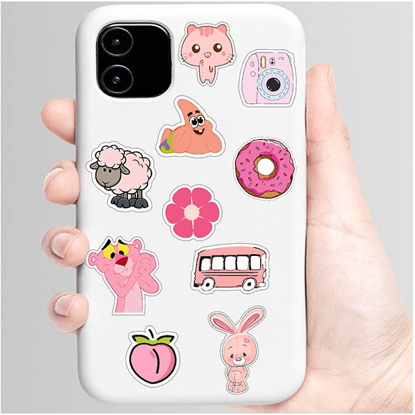 Decorative Mobile & Tablet Sticker – Pink Cartoon Characters (Patrick, Pink Panther), Pack of 10 Pieces